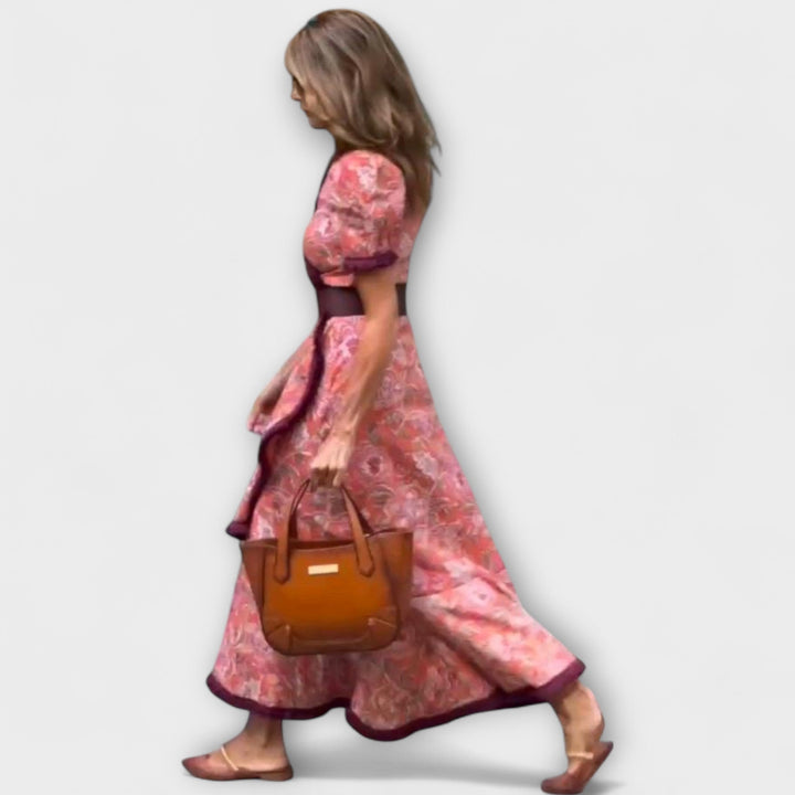 Elegantní Růžová Maxi Šaty s Krátkým Rukávem