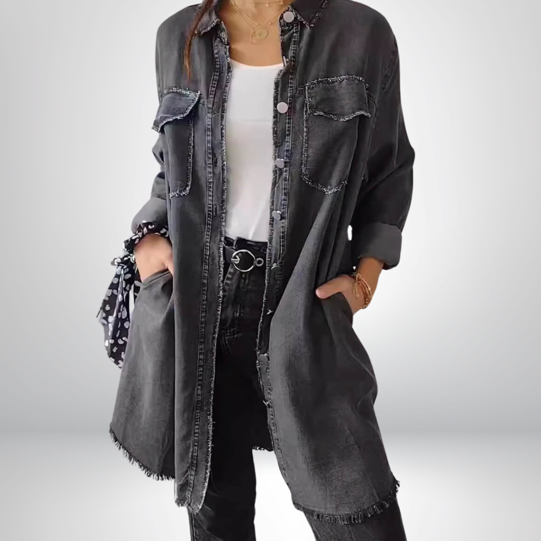 Soraya | Stylová a univerzální dlouhý rukáv denimová bunda s límcem