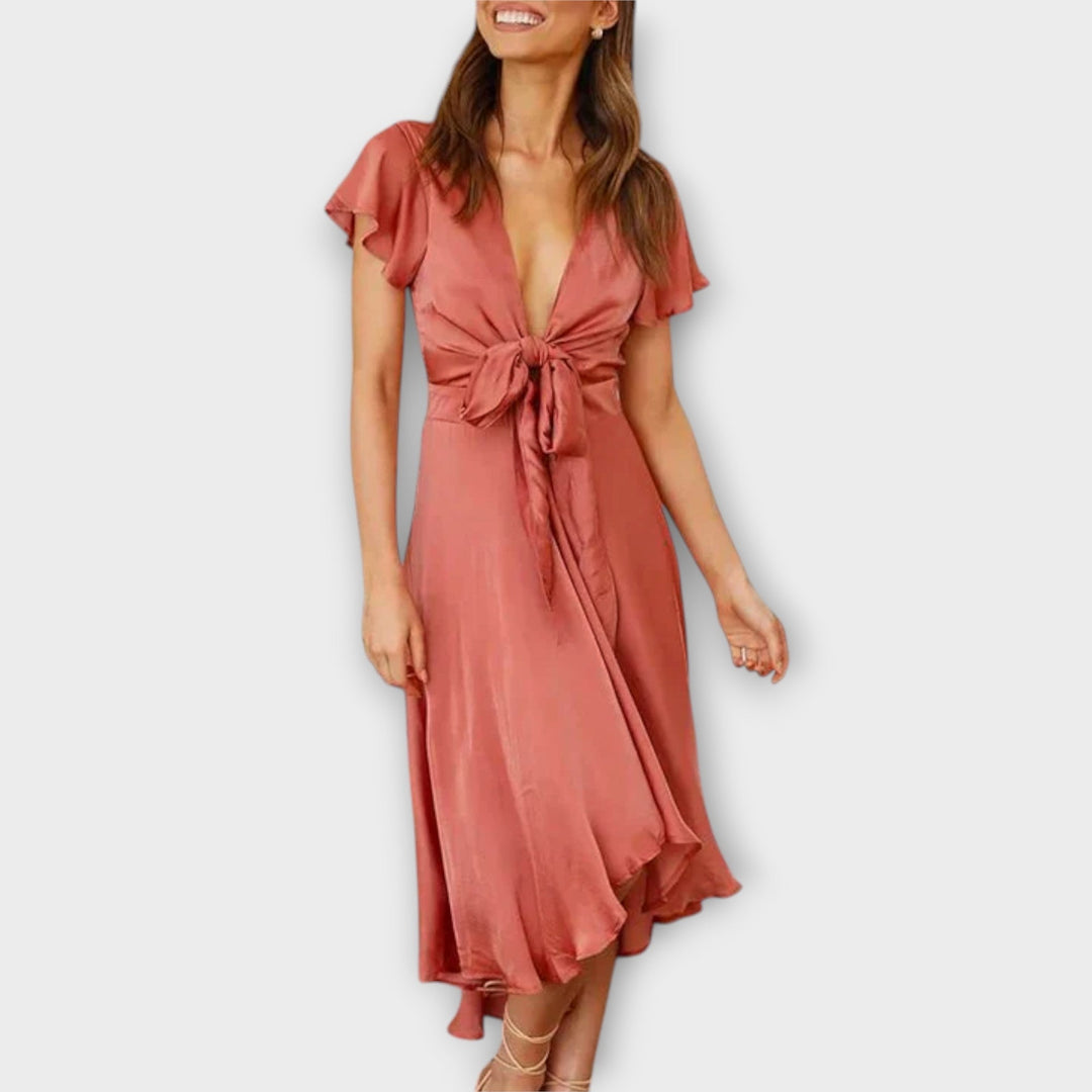 Margret - Elegantní midi šaty s V výstřihem