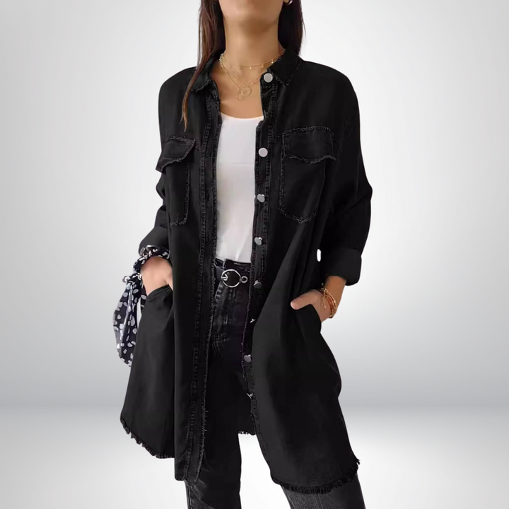 Soraya | Stylová a univerzální dlouhý rukáv denimová bunda s límcem