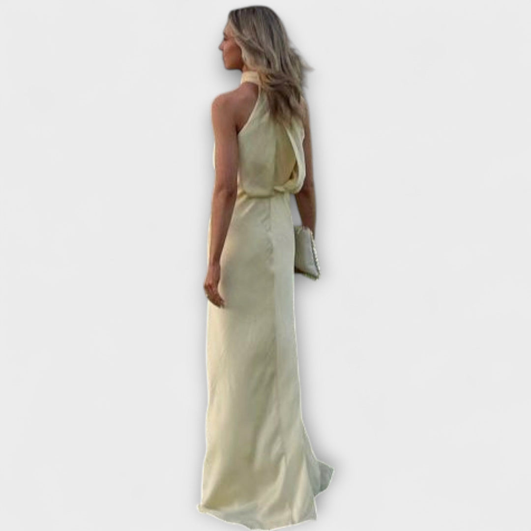 Elegantní halter maxi šaty letní žluté dámské