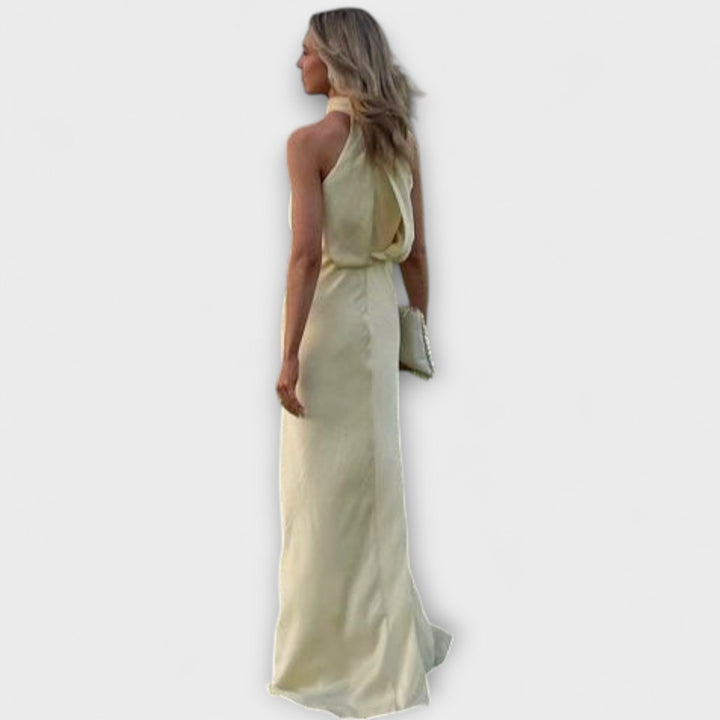 Elegantní halter maxi šaty letní žluté dámské