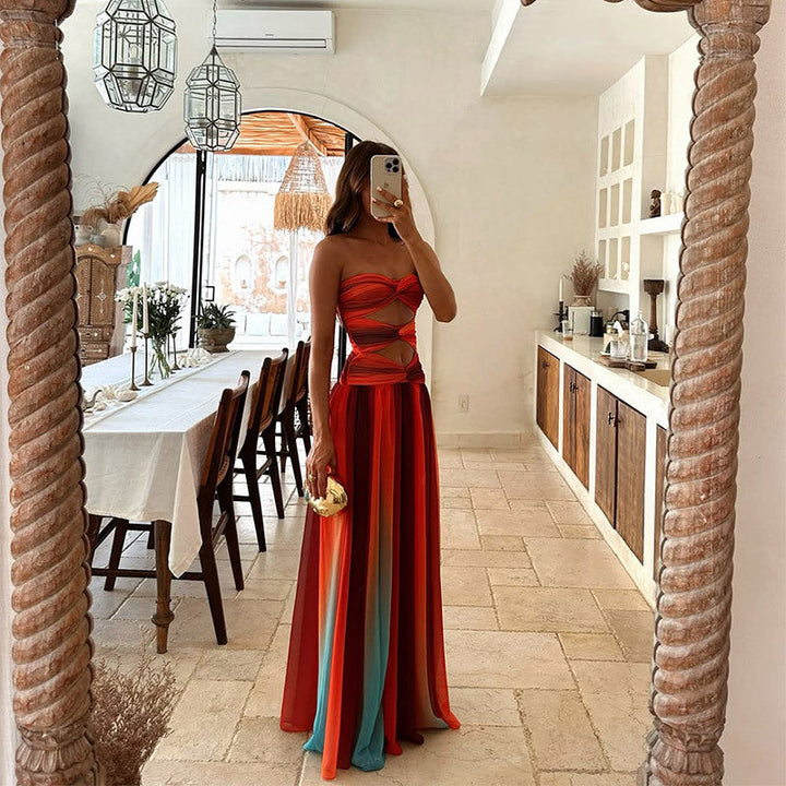 Aziza - Dlouhé šaty s průstřihem, tie-dye gradient