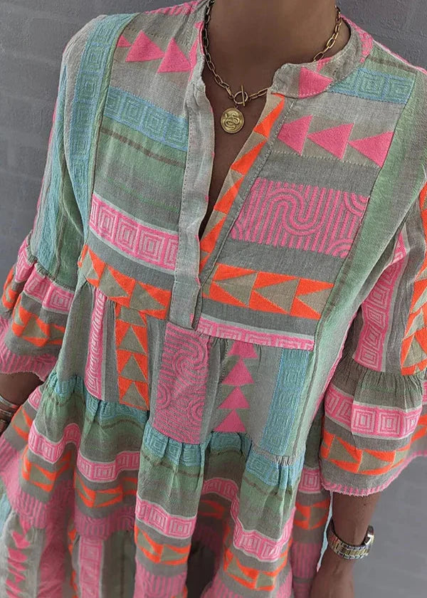 Verona – Etnické vzorované šaty z bavlny a konopí