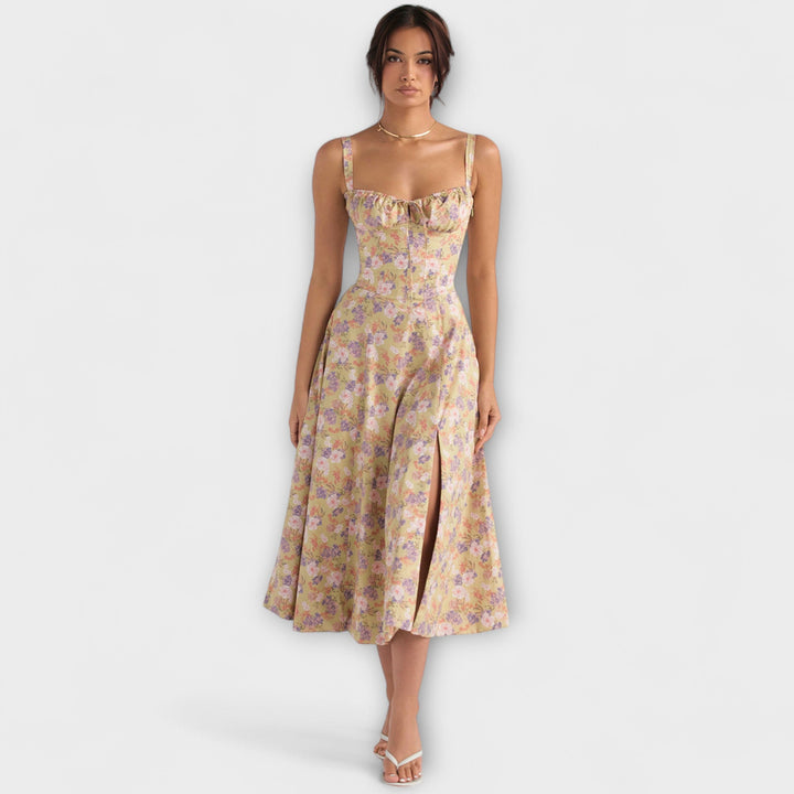 Zipporas - Černá korzetová šaty s moderním jarním květinovým potiskem