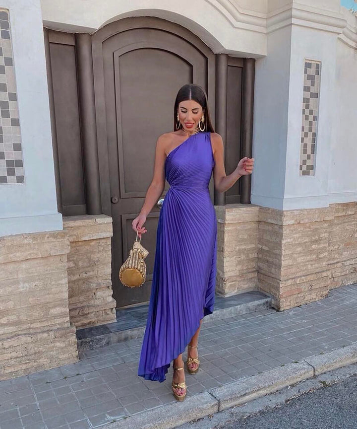 Celeste – Elegantní midi šaty na jedno rameno