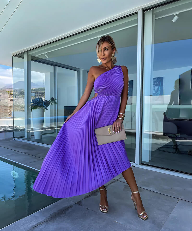 Celeste – Elegantní midi šaty na jedno rameno