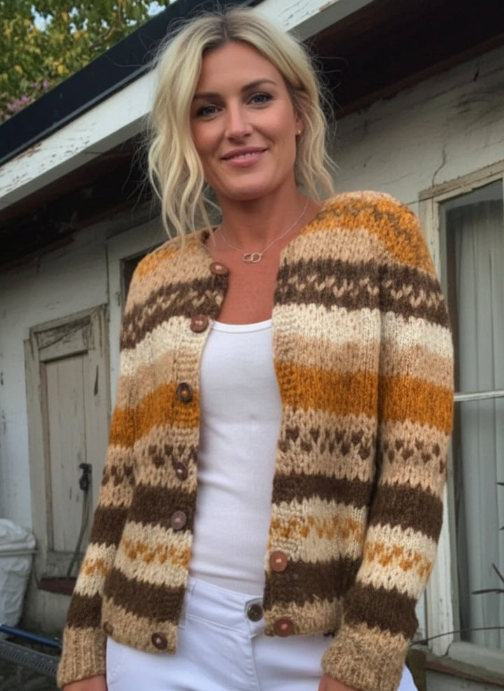 Pruhovaný svetr cardigan s knoflíky a barevnými bloky