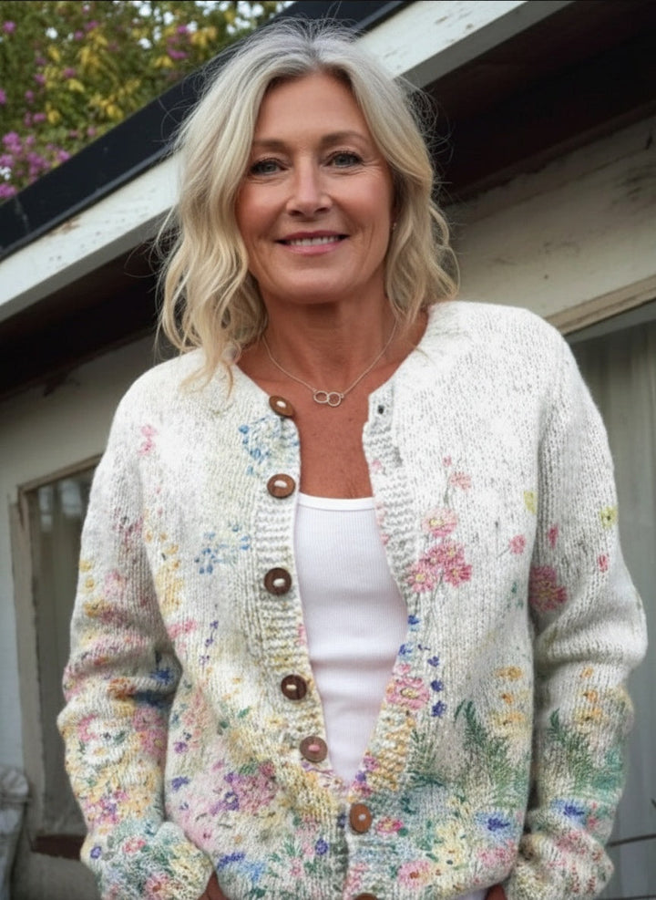 Vintage květinový tisk s knoflíkovým cardiganem